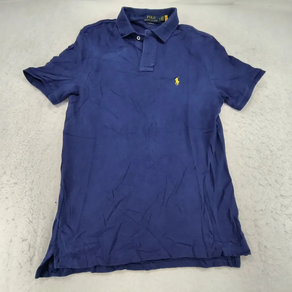 Polo Ralph Lauren Classic Fit Collared Polo Shirt Mens Size Small S Blue Yellow